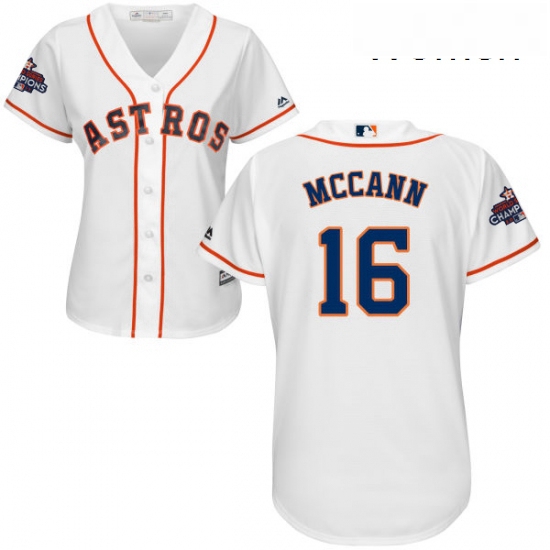 Womens Majestic Houston Astros 16 Brian McCann Authentic White Home 2017 World Series Champions Cool