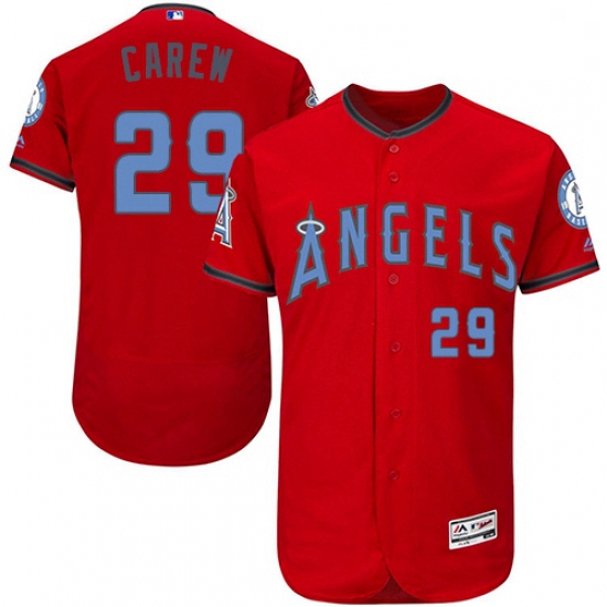 Mens Majestic Los Angeles Angels of Anaheim 29 Rod Carew Authentic Red 2016 Fathers Day Fashion Flex