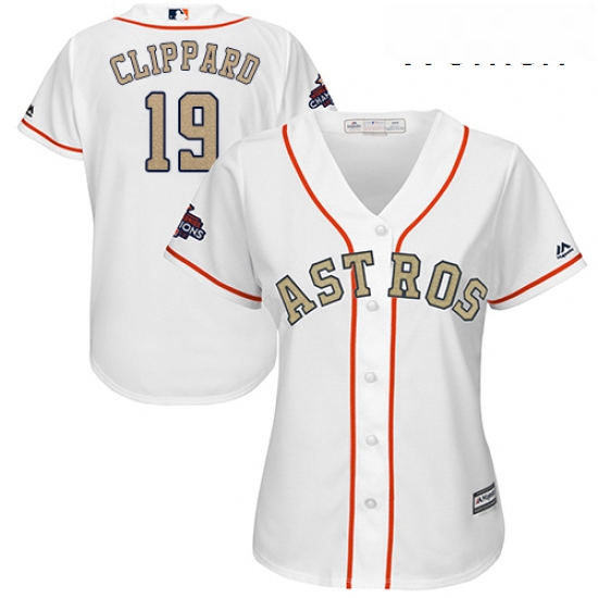 Womens Majestic Houston Astros 19 Tyler Clippard Authentic White 2018 Gold Program Cool Base MLB Jer