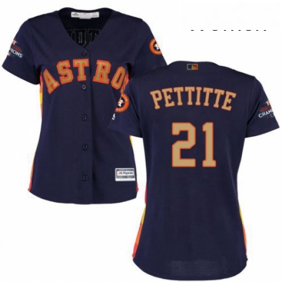 Womens Majestic Houston Astros 21 Andy Pettitte Authentic Navy Blue Alternate 2018 Gold Program Cool