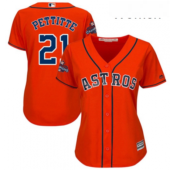 Womens Majestic Houston Astros 21 Andy Pettitte Authentic Orange Alternate 2017 World Series Champio