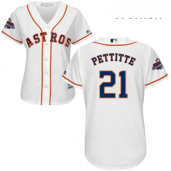 Womens Majestic Houston Astros 21 Andy Pettitte Authentic White Home 2017 World Series Champions Coo