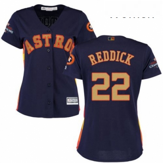 Womens Majestic Houston Astros 22 Josh Reddick Authentic Navy Blue Alternate 2018 Gold Program Cool 