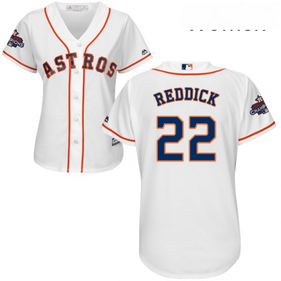 Womens Majestic Houston Astros 22 Josh Reddick Authentic White Home 2017 World Series Champions Cool