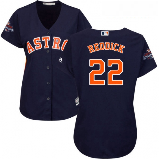 Womens Majestic Houston Astros 22 Josh Reddick Replica Navy Blue Alternate 2017 World Series Champio