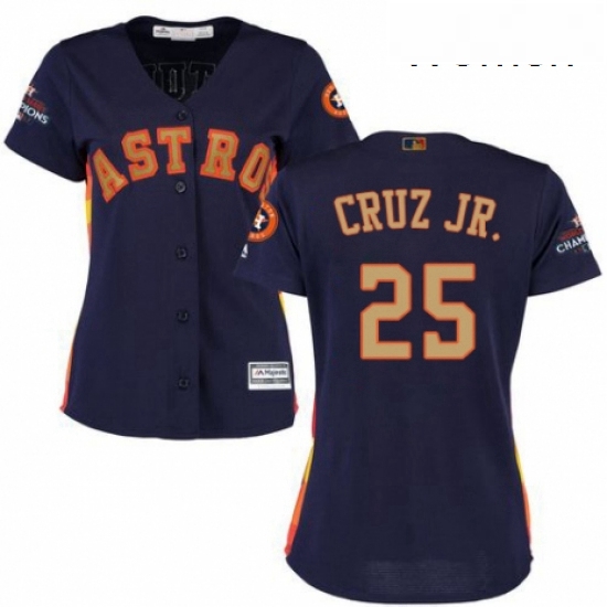 Womens Majestic Houston Astros 25 Jose Cruz Jr Authentic Navy Blue Alternate 2018 Gold Program Cool 