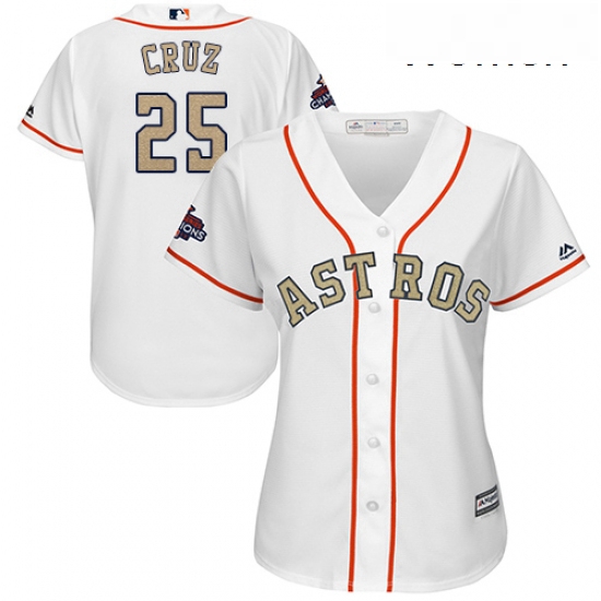 Womens Majestic Houston Astros 25 Jose Cruz Jr Authentic White 2018 Gold Program Cool Base MLB Jerse