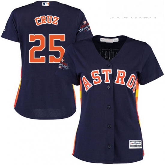 Womens Majestic Houston Astros 25 Jose Cruz Jr Replica Navy Blue Alternate 2017 World Series Champio