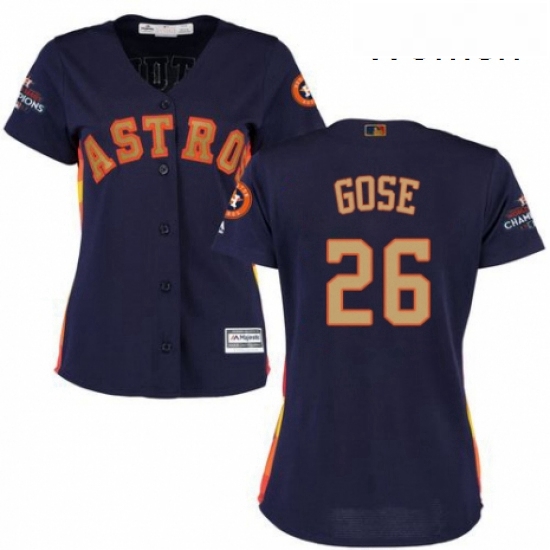 Womens Majestic Houston Astros 26 Anthony Gose Authentic Navy Blue Alternate 2018 Gold Program Cool 