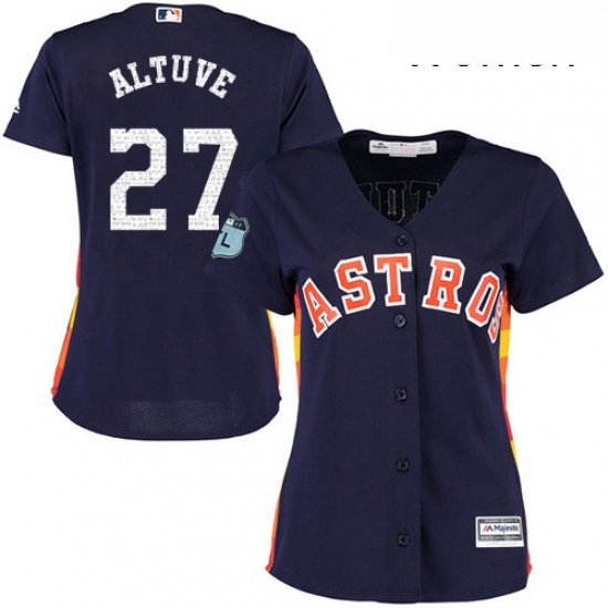 Womens Majestic Houston Astros 27 Jose Altuve Authentic Navy Blue 2017 Spring Training Cool Base MLB