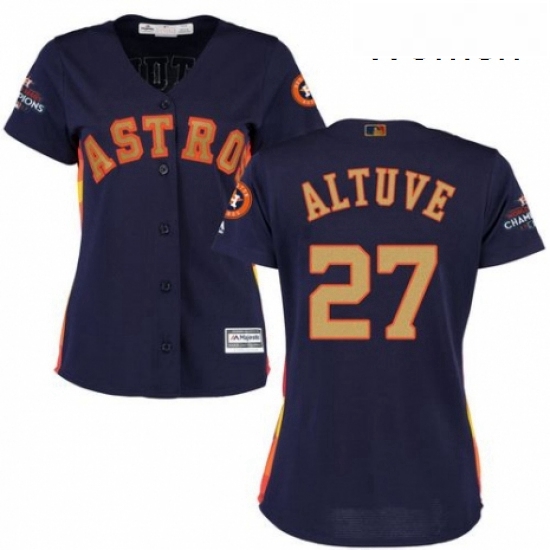 Womens Majestic Houston Astros 27 Jose Altuve Authentic Navy Blue Alternate 2018 Gold Program Cool B