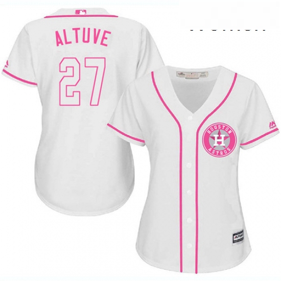 Womens Majestic Houston Astros 27 Jose Altuve Authentic White Fa