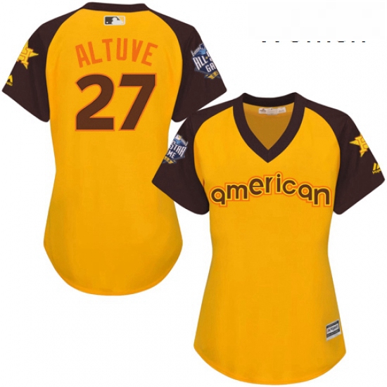 Womens Majestic Houston Astros 27 Jose Altuve Authentic Yellow 2016 All Star American League BP Cool