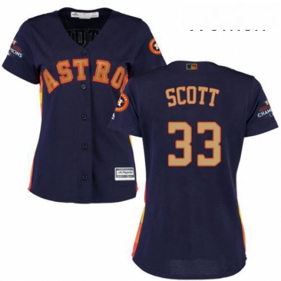 Womens Majestic Houston Astros 33 Mike Scott Authentic Navy Blue Alternate 2018 Gold Program Cool Ba