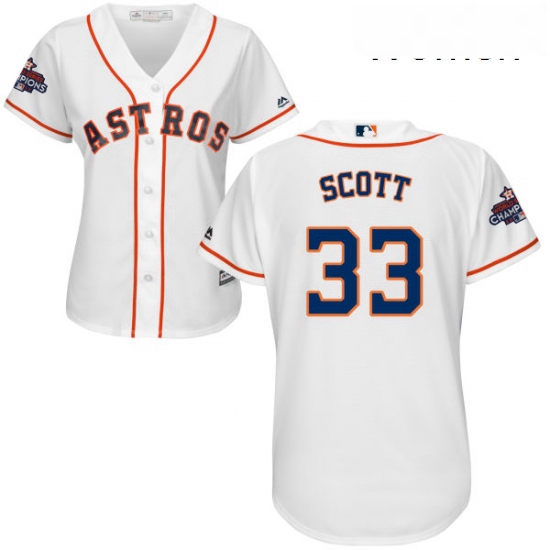 Womens Majestic Houston Astros 33 Mike Scott Authentic White Home 2017 World Series Champions Cool B