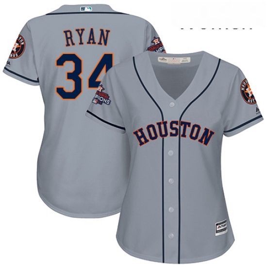 Womens Majestic Houston Astros 34 Nolan Ryan Authentic Grey Road 2017 World Series Champions Cool Ba