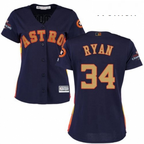 Womens Majestic Houston Astros 34 Nolan Ryan Authentic Navy Blue Alternate 2018 Gold Program Cool Ba