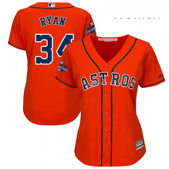 Womens Majestic Houston Astros 34 Nolan Ryan Authentic Orange Alternate 2017 World Series Champions 