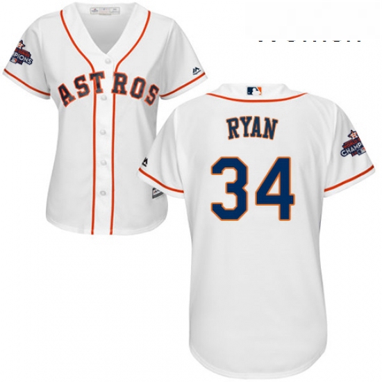 Womens Majestic Houston Astros 34 Nolan Ryan Authentic White Home 2017 World Series Champions Cool B