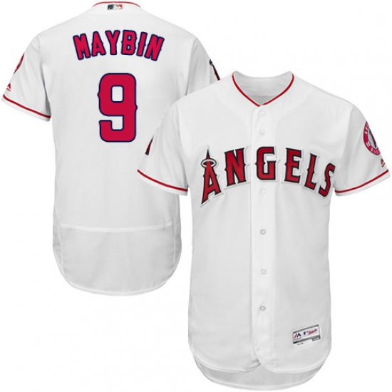 Mens Majestic Los Angeles Angels of Anaheim 9 Cameron Maybin White Flexbase Authentic Collection MLB