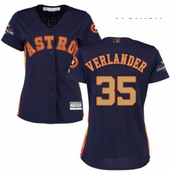 Womens Majestic Houston Astros 35 Justin Verlander Authentic Navy Blue Alternate 2018 Gold Program C