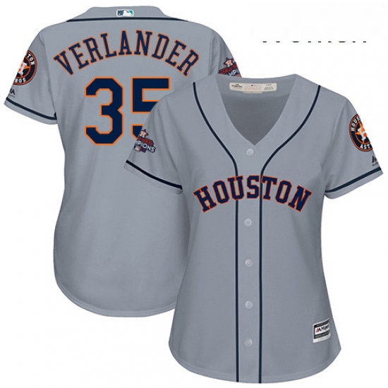 Womens Majestic Houston Astros 35 Justin Verlander Replica Grey Road 2017 World Series Champions Coo