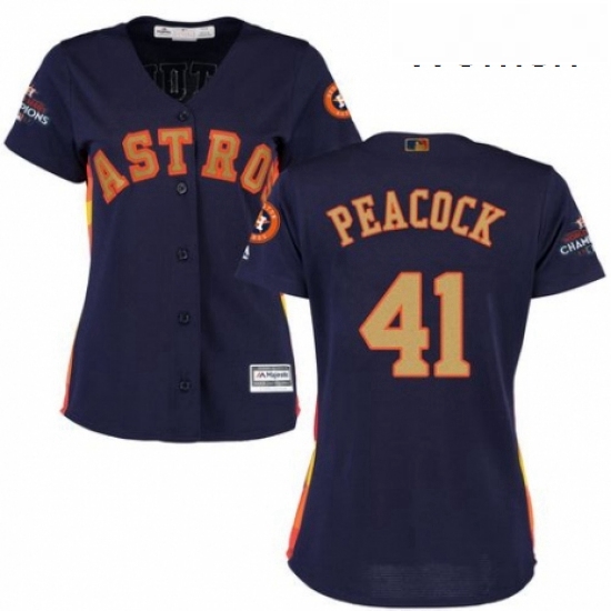 Womens Majestic Houston Astros 41 Brad Peacock Authentic Navy Blue Alternate 2018 Gold Program Cool 