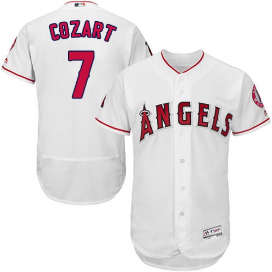 Mens Majestic Los Angeles Angels of Anaheim 7 Zack Cozart White Home Flex Base Collection 2018 World