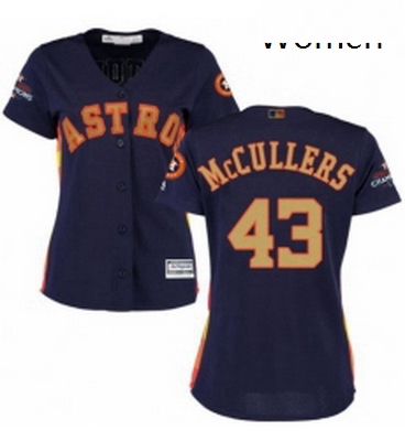 Womens Majestic Houston Astros 43 Lance McCullers Authentic Navy Blue Alternate 2018 Gold Program Co