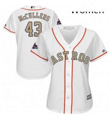 Womens Majestic Houston Astros 43 Lance McCullers Authentic White 2018 Gold Program Cool Base MLB Je