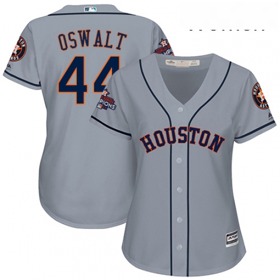 Womens Majestic Houston Astros 44 Roy Oswalt Authentic Grey Road 2017 World Series Champions Cool Ba