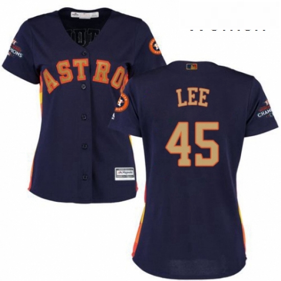 Womens Majestic Houston Astros 45 Carlos Lee Authentic Navy Blue Alternate 2018 Gold Program Cool Ba