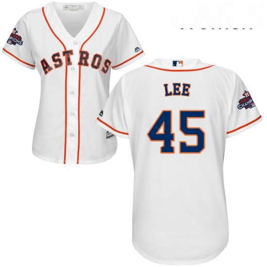 Womens Majestic Houston Astros 45 Carlos Lee Authentic White Home 2017 World Series Champions Cool B