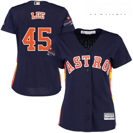 Womens Majestic Houston Astros 45 Carlos Lee Replica Navy Blue Alternate 2017 World Series Champions