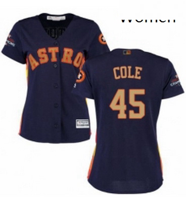 Womens Majestic Houston Astros 45 Gerrit Cole Authentic Navy Blue Alternate 2018 Gold Program Cool B