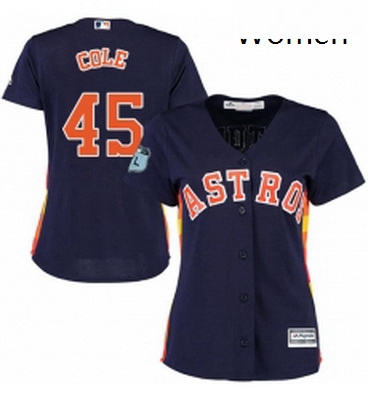 Womens Majestic Houston Astros 45 Gerrit Cole Authentic Navy Blue Alternate Cool Base MLB Jersey