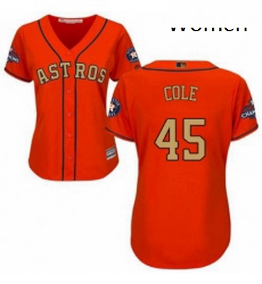 Womens Majestic Houston Astros 45 Gerrit Cole Authentic Orange Alternate 2018 Gold Program Cool Base