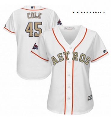 Womens Majestic Houston Astros 45 Gerrit Cole Authentic White 2018 Gold Program Cool Base MLB Jersey