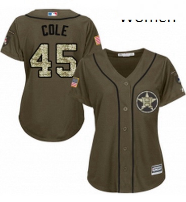 Womens Majestic Houston Astros 45 Gerrit Cole Replica Green Salute to Service MLB Jersey