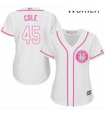 Womens Majestic Houston Astros 45 Gerrit Cole Replica White Fashion Cool Base MLB Jersey