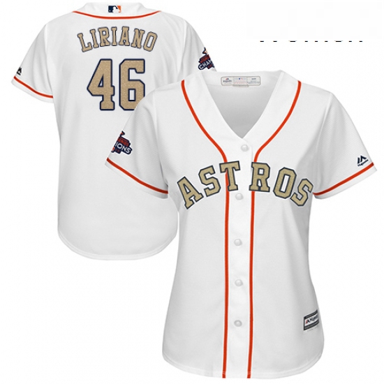 Womens Majestic Houston Astros 46 Francisco Liriano Authentic White 2018 Gold Program Cool Base MLB 