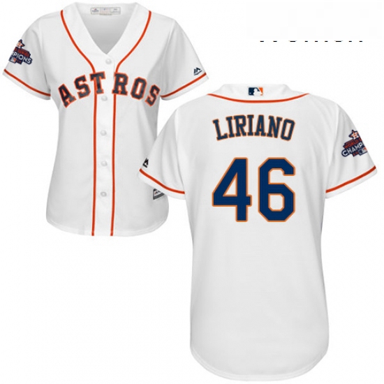 Womens Majestic Houston Astros 46 Francisco Liriano Authentic White Home 2017 World Series Champions