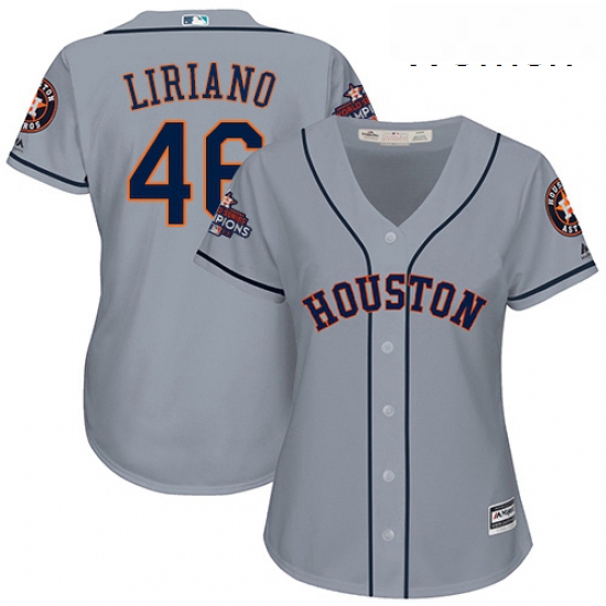 Womens Majestic Houston Astros 46 Francisco Liriano Replica Grey Road 2017 World Series Champions Co