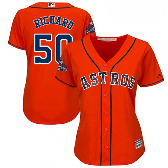 Womens Majestic Houston Astros 50 JR Richard Authentic Orange Alternate 2017 World Series Champions 