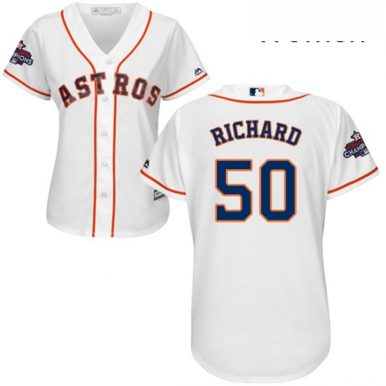 Womens Majestic Houston Astros 50 JR Richard Authentic White Home 2017 World Series Champions Cool B