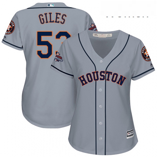 Womens Majestic Houston Astros 53 Ken Giles Authentic Grey Road 2017 World Series Champions Cool Bas