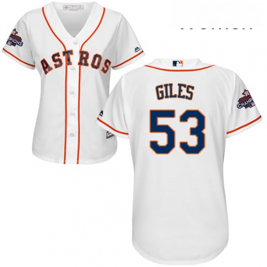 Womens Majestic Houston Astros 53 Ken Giles Replica White Home 2017 World Series Champions Cool Base