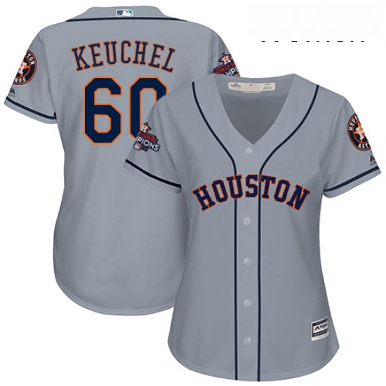 Womens Majestic Houston Astros 60 Dallas Keuchel Authentic Grey Road 2017 World Series Champions Coo