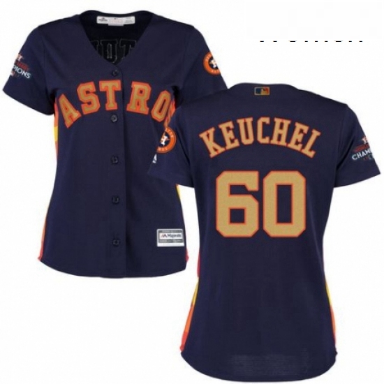 Womens Majestic Houston Astros 60 Dallas Keuchel Authentic Navy Blue Alternate 2018 Gold Program Coo