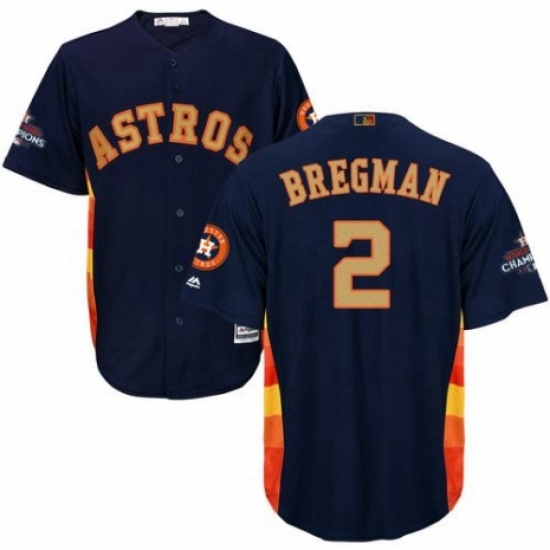 Youth Majestic Houston Astros 2 Alex Bregman Authentic Navy Blue Alternate 2018 Gold Program Cool Ba